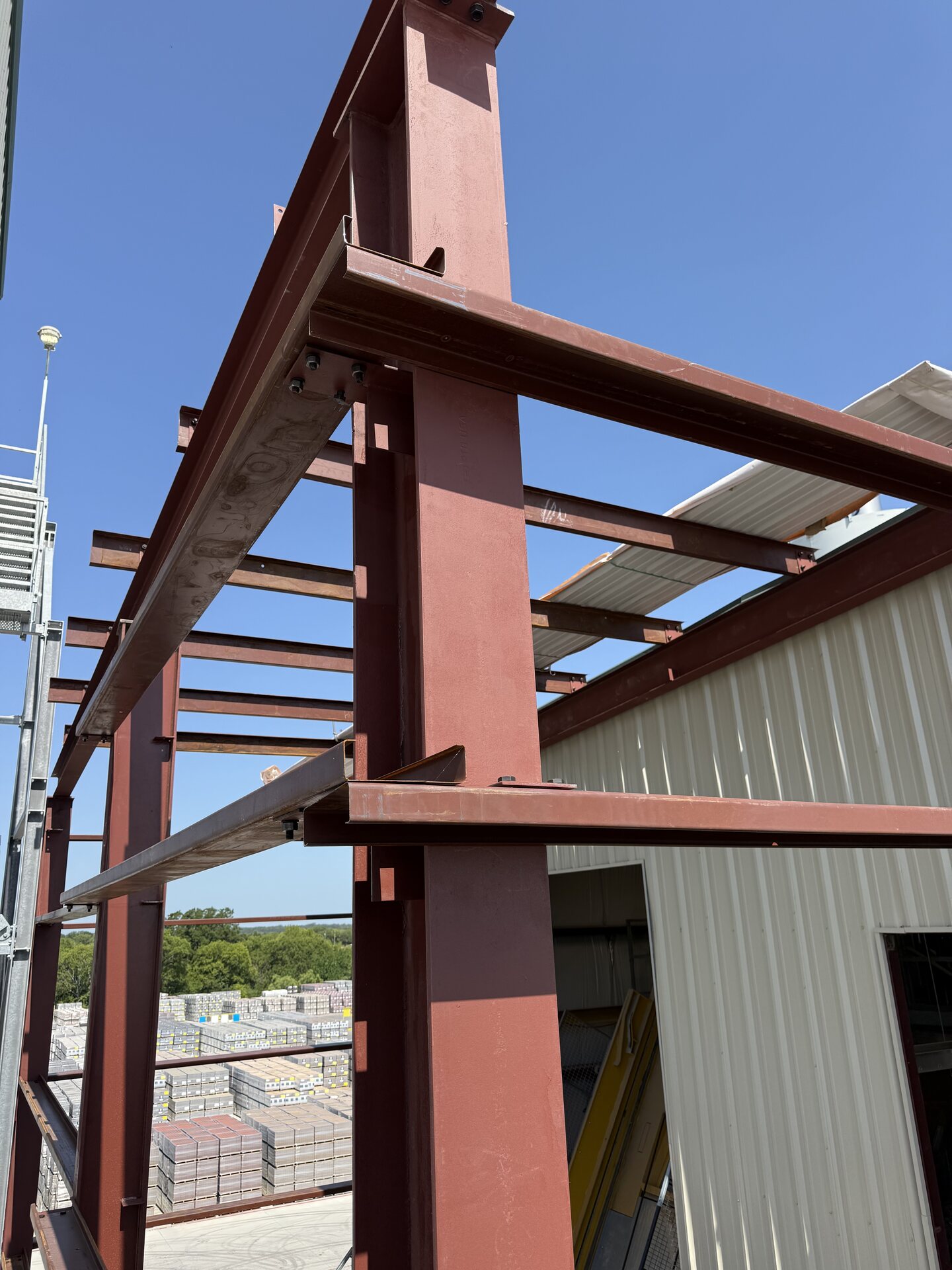 Custom-fabricated and primed steel columns and beams for the Oldcastle plant expansion